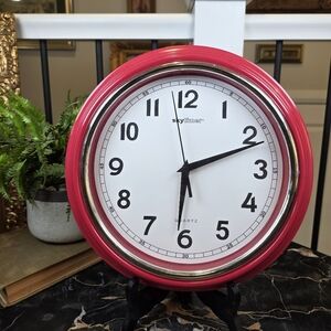 Skytimer Red Wall Clock 11.5" Retro Diner Style Quartz Kitchen Decor